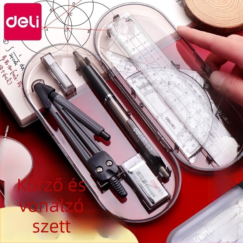 Deli körző és vonalzó készlet, 9 darabos, műanyag, modell 9591, iskolai rajzhoz