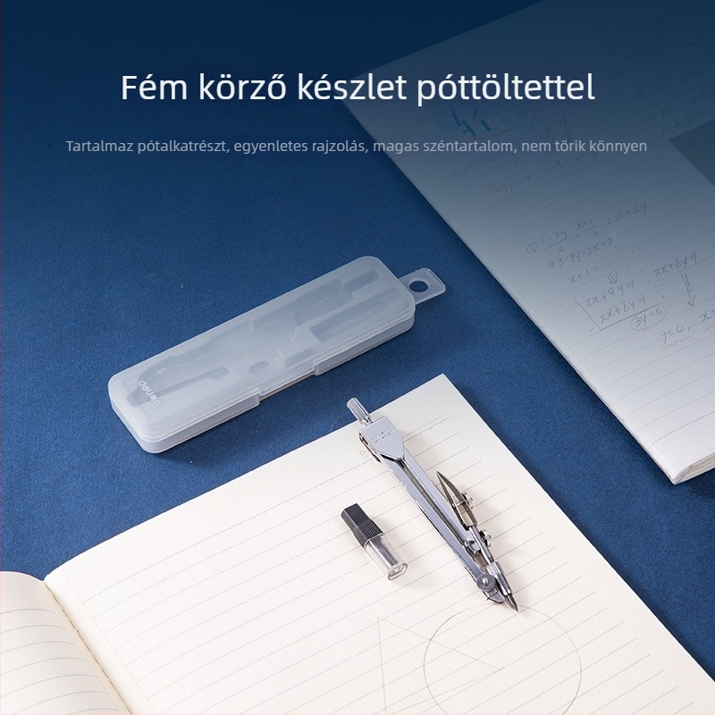 Deli 8601 Fém körző mérnöki rajzhoz, készlet diákoknak grafit patronokkal
