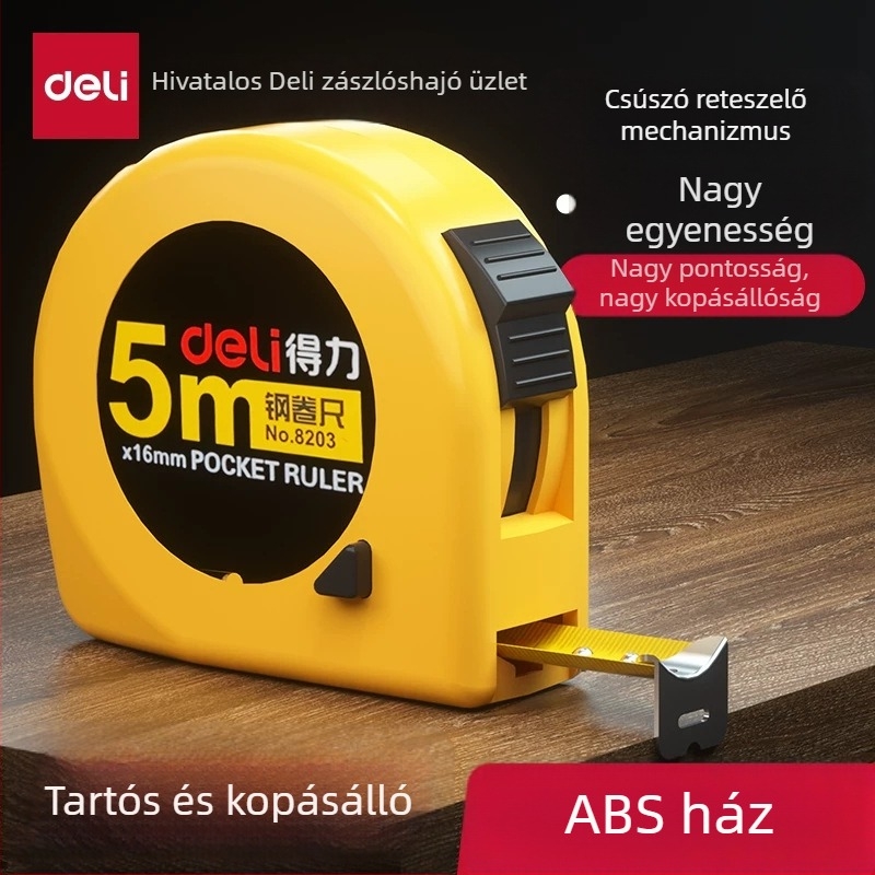 Deli 8203 acél mérőszalag 5 m – praktikus mérőeszköz rajzoláshoz és háztartási használatra