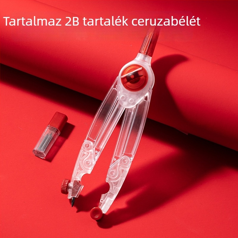 DELI VC985 fémmentes vizsgakörző, átlátszó testtel, tartalék 2B grafitbetéttel, forgó zár és függőleges láb