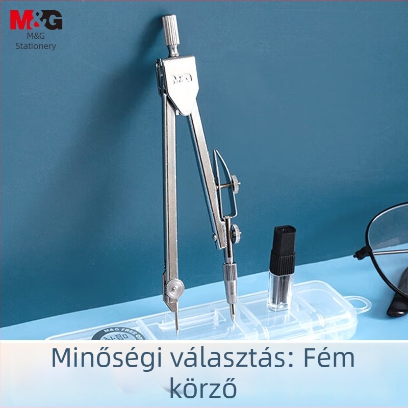Fém körző diákoknak, mechanikus rajzeszközök készlet vonalzóval, modell 90829 a dobozban