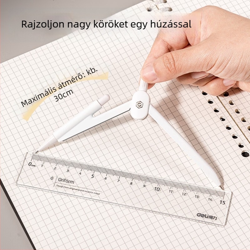 Deli VC211 fém körzőkészlet – 8 darabos készlet (körző, vonalzó, háromszög, szögmérő)