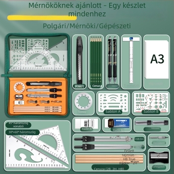 23 darabos mechanikus rajzkészlet civil mérnöki és építészeti rajzhoz