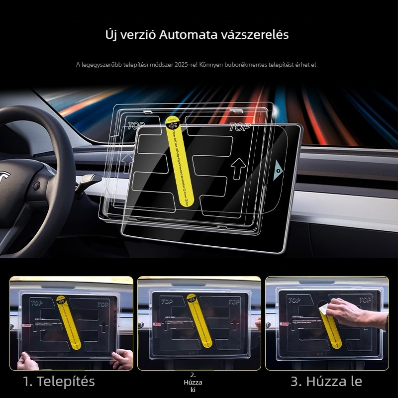 Tesla Model 3/Y 2025 középső kijelző védőfólia, edzett fólia, átlátszó
