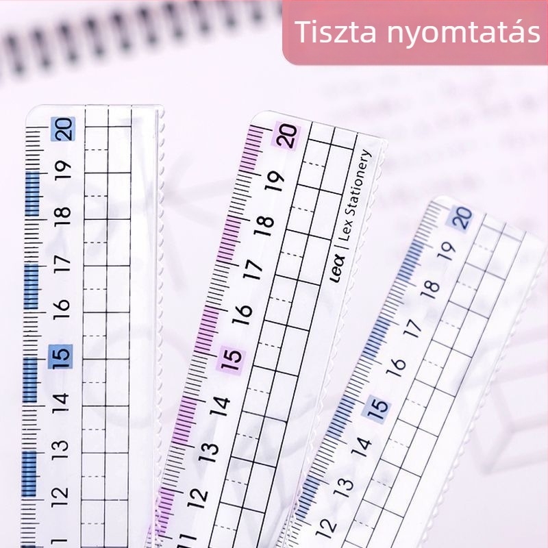 Többcélú vonalzó diákok számára elegáns dizájnnal, mérőskálákkal és segédvonalakkal, a rövidlátás megelőzésére ajánlott.