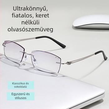 Keret nélküli presbiópikus szemüveg férfiaknak, nagy archoz illeszkedő, anti-kék fény, sík lencsék, él diamant csiszolt