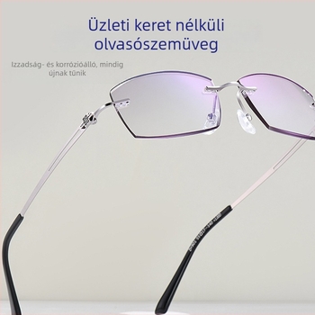 Keret nélküli presbiópikus szemüveg férfiaknak, nagy archoz illeszkedő, anti-kék fény, sík lencsék, él diamant csiszolt