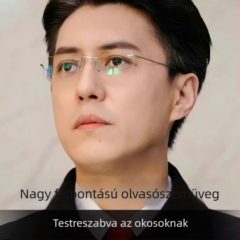 Keret nélküli presbiópikus szemüveg férfiaknak, nagy archoz illeszkedő, anti-kék fény, sík lencsék, él diamant csiszolt