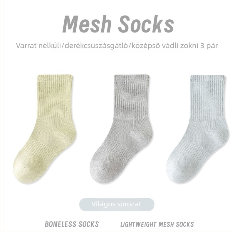 Gyermek zokni ősz-tél, középhosszú, egyszínű, függőleges csíkokkal, sportos, sokoldalú, pamutból, elasztikus szegéllyel