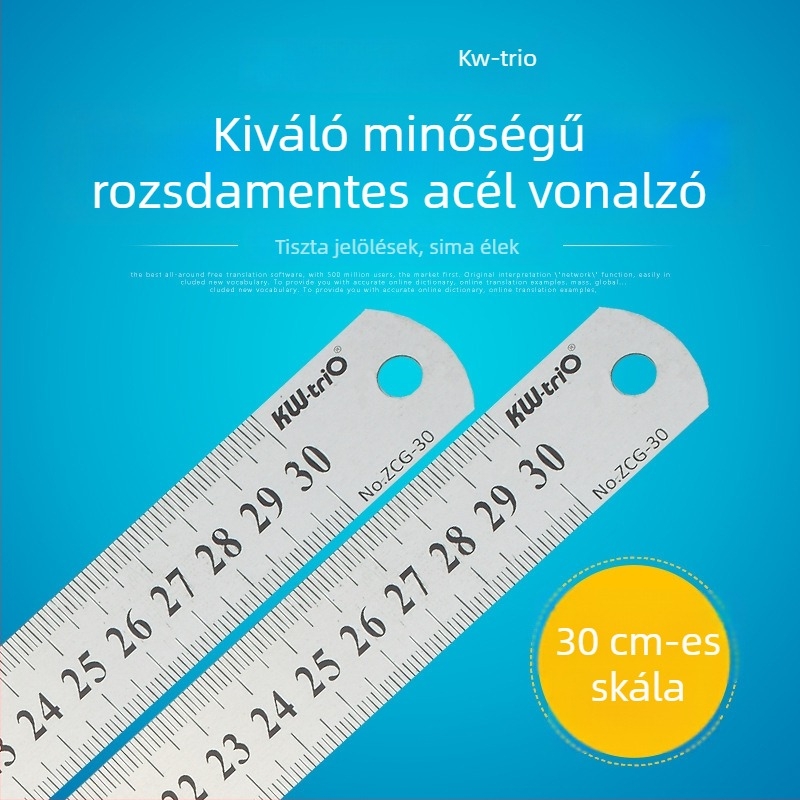 50 cm rozsdamentes acél vonalzó, dupla oldalú skála, faipari célokra, iroda és iskola számára