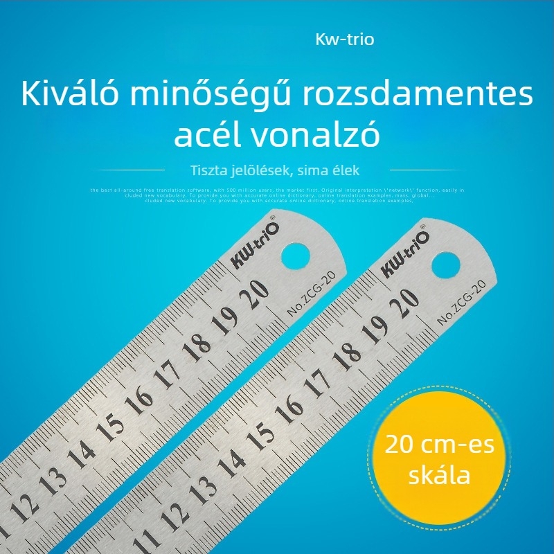 50 cm rozsdamentes acél vonalzó, dupla oldalú skála, faipari célokra, iroda és iskola számára