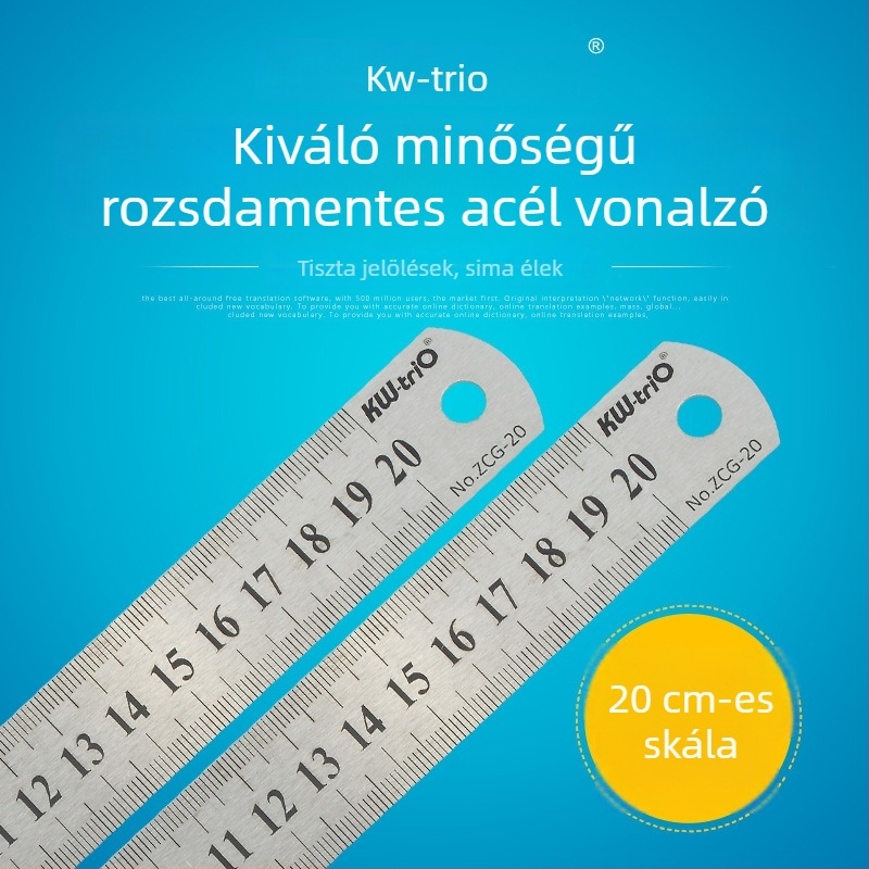 50 cm rozsdamentes acél vonalzó, dupla oldalú skála, faipari célokra, iroda és iskola számára