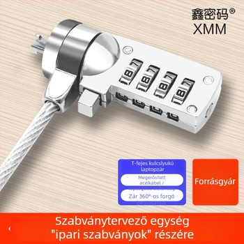 Xmm Xin Password 4 számjegyű laptopzár acélkötéllel, lopás elleni védelem, univerzális, hordozható