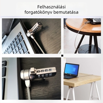 Xmm Xin Password 4 számjegyű laptopzár acélkötéllel, lopás elleni védelem, univerzális, hordozható