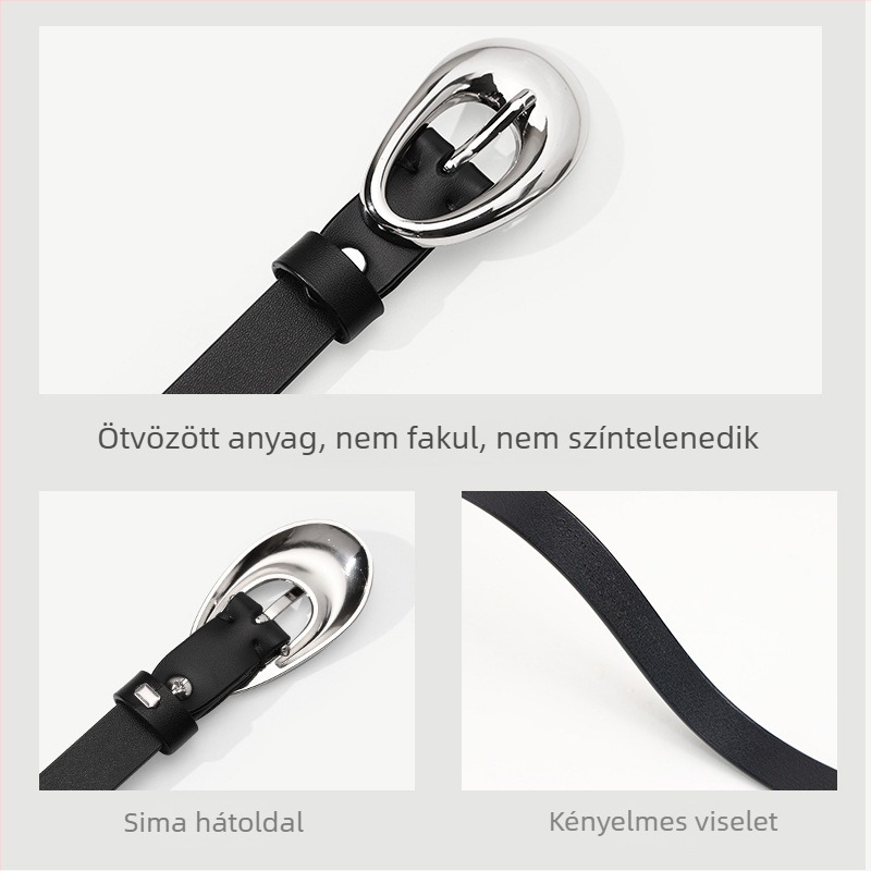 Női bőr öv amerikai retro stílusú sötét csillag dekorációval, 2-4 cm szélesség, egy méret, 2025 tavasz