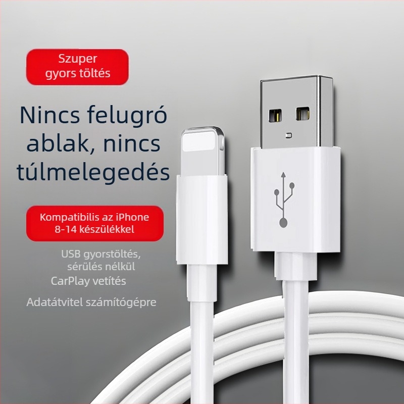 Moment USB–Lightning adatkábel iPhone 14-hez, iPhone 13-hoz és iPhone 12 Pro Max-hoz, 1–2 m hosszú, PD gyorstöltés, fehér, TPE