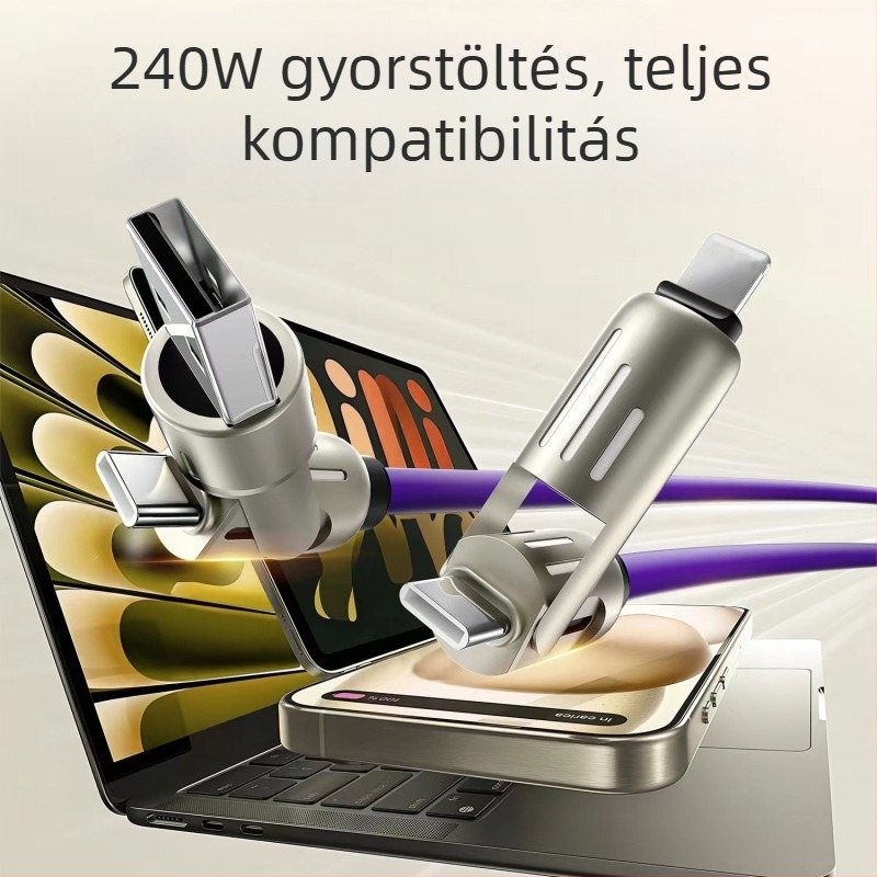 240W RGB lélegző fényű 4–az–1-es gyors töltésű adatkábel iPhone, Android és Type-C eszközökhöz
