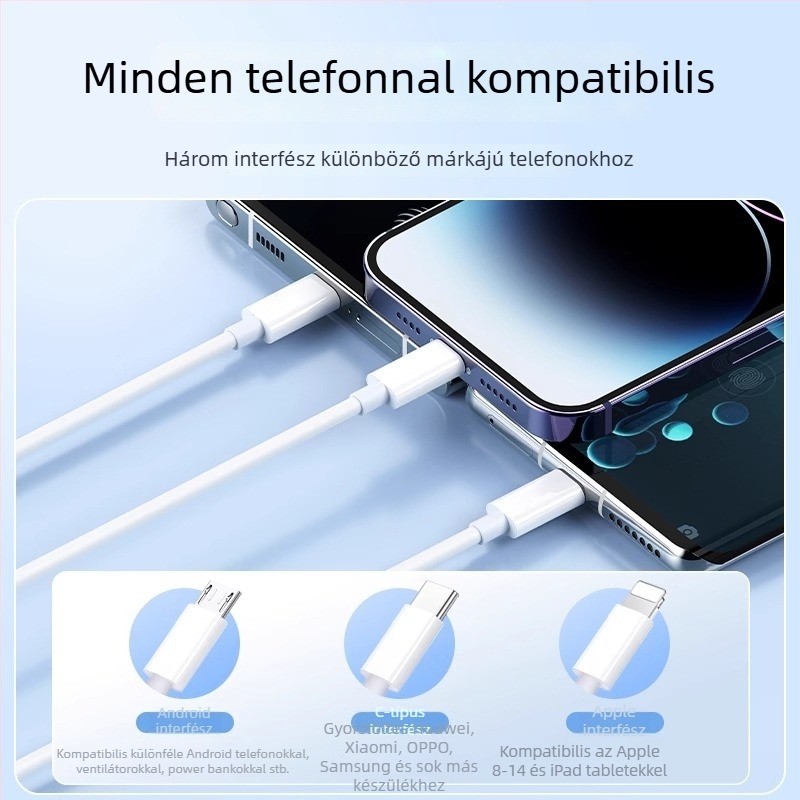 Type-C 3-in-1 adatkábel, 100W gyorstöltés, hossz 1–2 m, fehér, csatlakozók: Type-C, Lightning, Micro USB