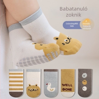 Pamut újszülött zokni tavasszal és ősszel teljes gumitalppal, csúszásmentes, középmagasságú szárú, uniszex