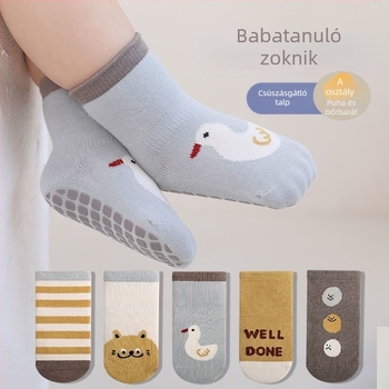 Pamut újszülött zokni tavasszal és ősszel teljes gumitalppal, csúszásmentes, középmagasságú szárú, uniszex
