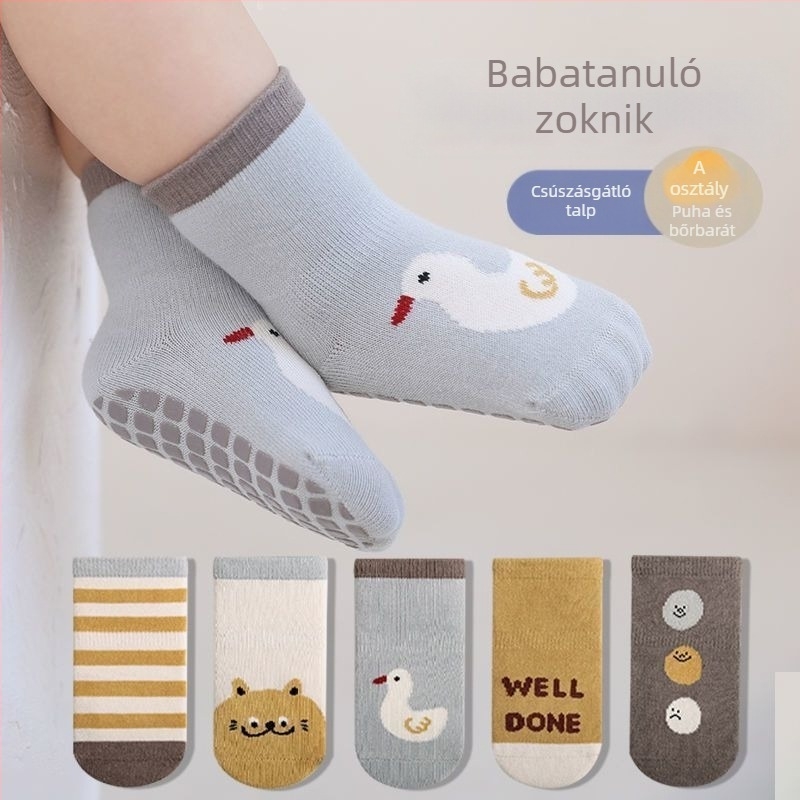 Pamut újszülött zokni tavasszal és ősszel teljes gumitalppal, csúszásmentes, középmagasságú szárú, uniszex