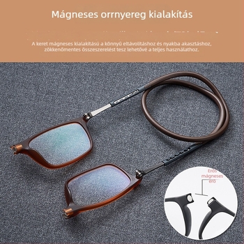 Mágneses nyakba akasztható olvasószemüveg, kékfény elleni védelemmel, hordozható pánttal