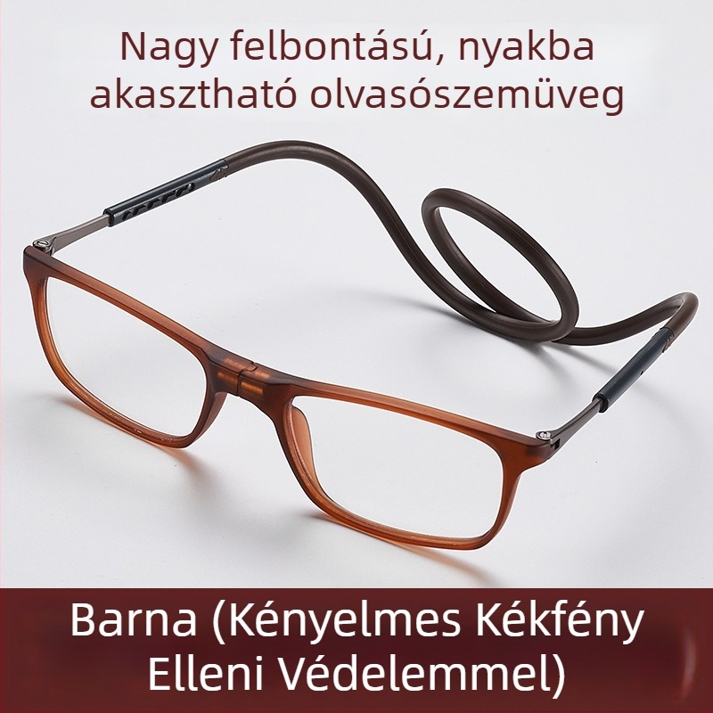 Mágneses nyakba akasztható olvasószemüveg, kékfény elleni védelemmel, hordozható pánttal