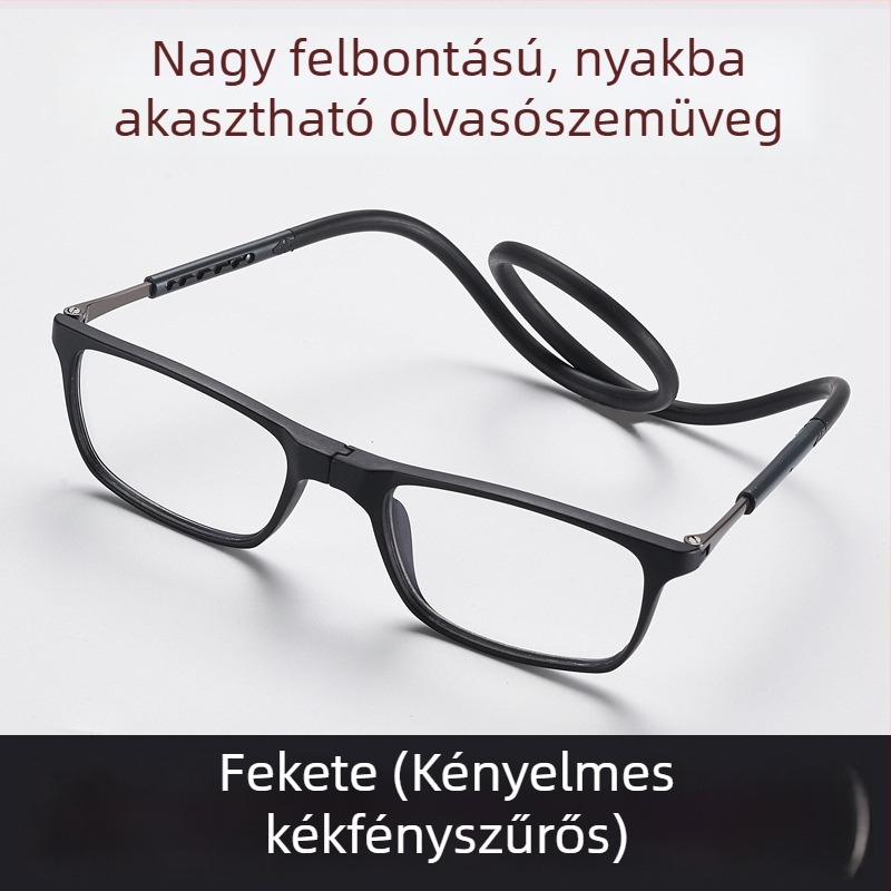 Mágneses nyakba akasztható olvasószemüveg, kékfény elleni védelemmel, hordozható pánttal