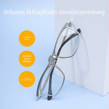 Új stílusú négyszögletes fém keretes olvasószemüveg lehajtható mechanizmussal, kékfény elleni védelemmel, HD látásélesség, üzleti stílusú, idősek számára, klasszikus, magas minőségű olvasószemüveg