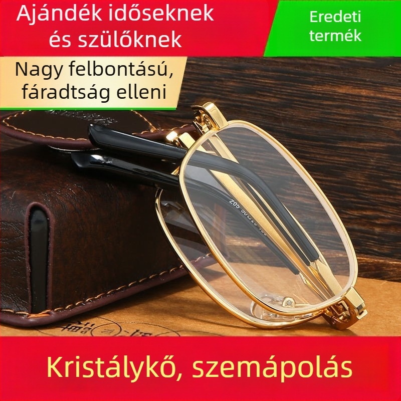 Férfi olvasószemüveg – összecsukható, kristályüveg, nagy felbontású, karcolásálló, anti-sugárzás, középkorúak és idős korosztály számára