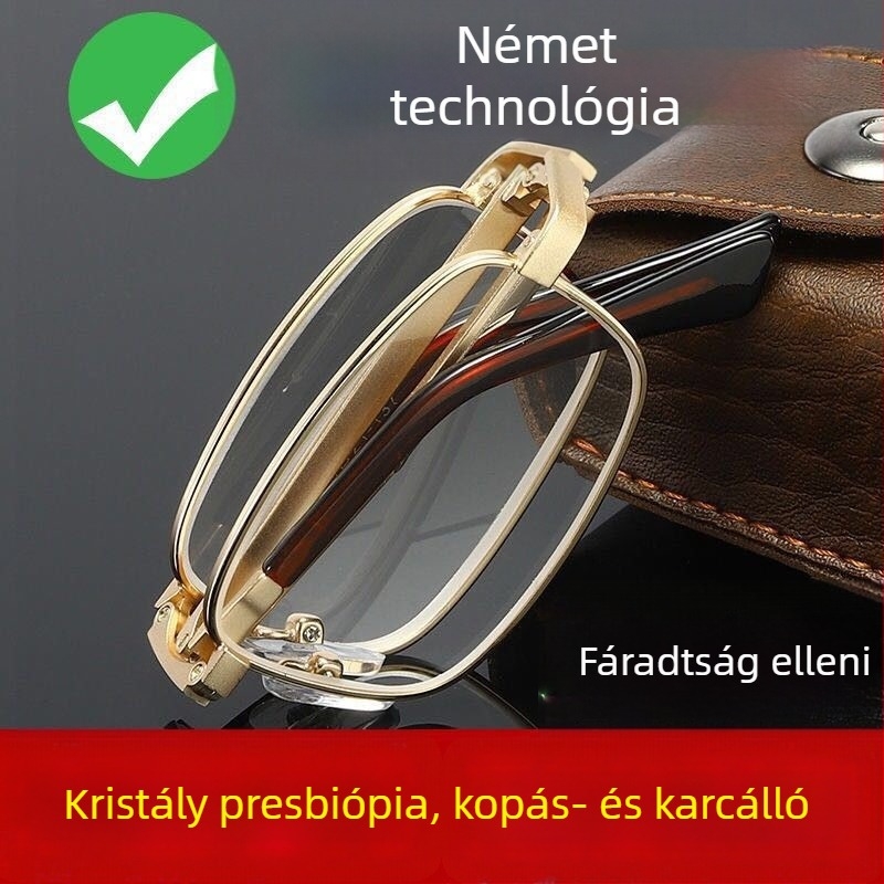 Férfi olvasószemüveg – összecsukható, kristályüveg, nagy felbontású, karcolásálló, anti-sugárzás, középkorúak és idős korosztály számára