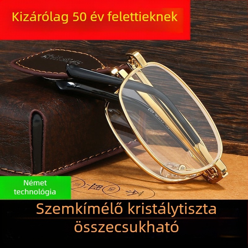 Férfi olvasószemüveg – összecsukható, kristályüveg, nagy felbontású, karcolásálló, anti-sugárzás, középkorúak és idős korosztály számára