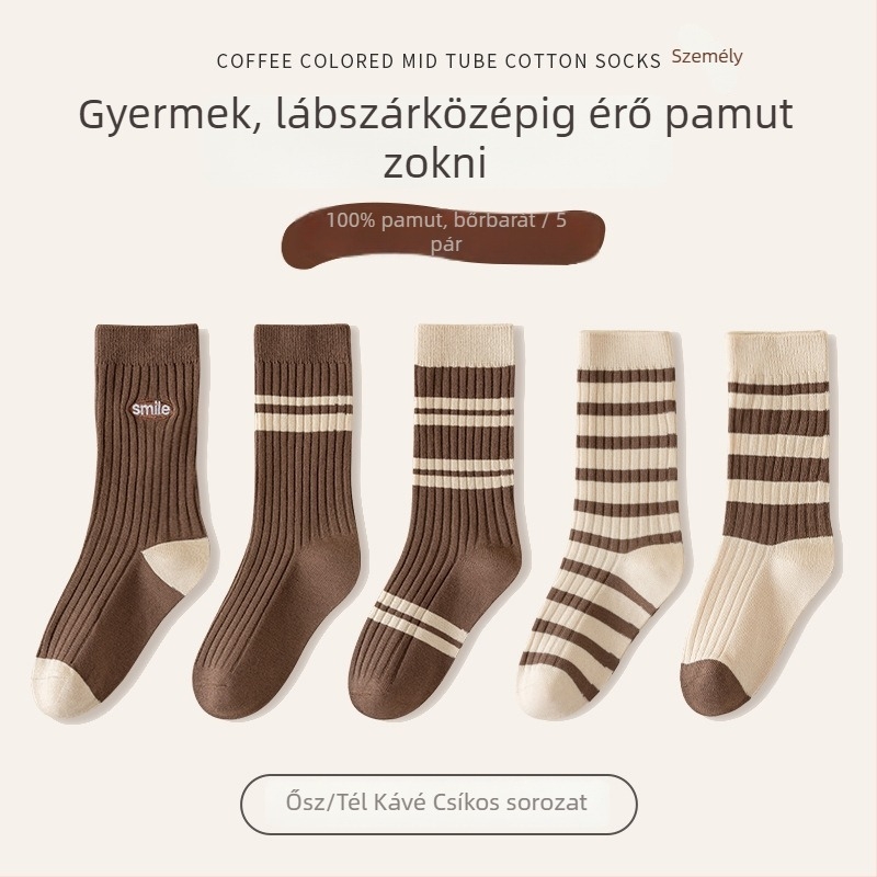 Gyerekeknek pamut térdmagas zokni őszre-télre, vastagított, légáteresztő, 3–8 év, minták: csíkok, egyszínű, betűk