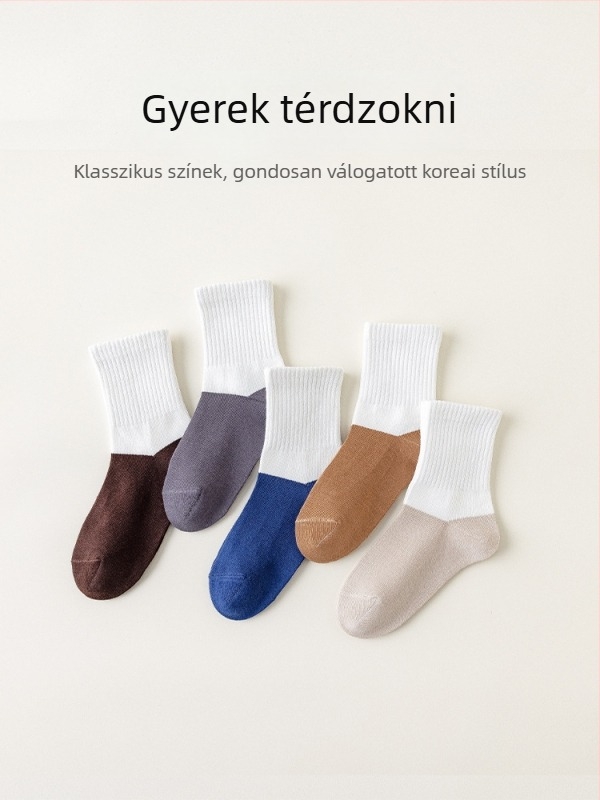 Fiúknak gyerek zokni, fehér pamut zokni, nedvességfelszívó, középmagasságú, anti-pilling, szennyeződésálló, tavasz-ősz, 3–8 éveseknek