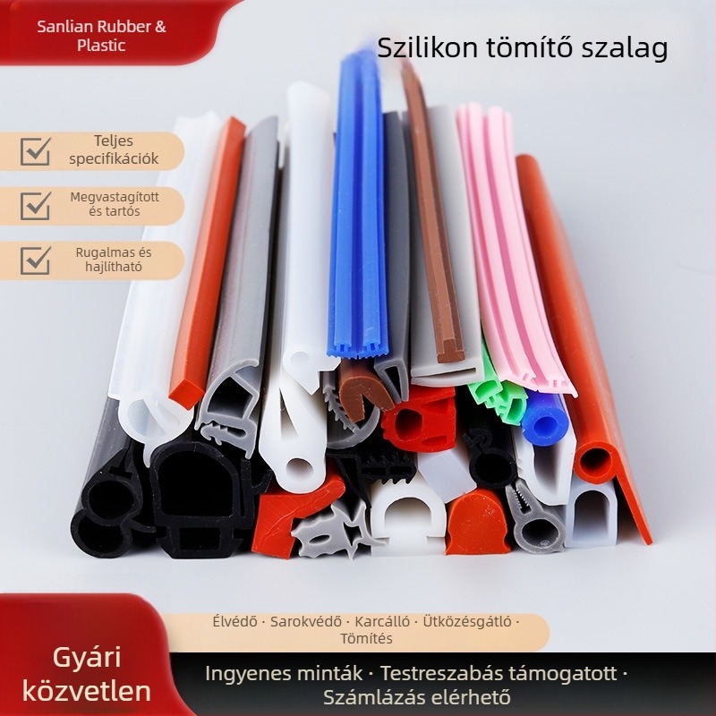 Személyre szabott szilikon tömítőöv, négyszögletes formájú, magas hőmérséklet-ellenálló, öregedésálló, csúszásmentes, ütközés elleni