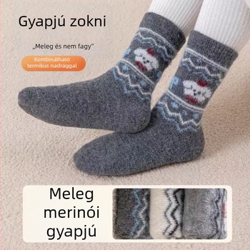 Gyerek zokni ősz-tél, vastag gyapjúból, uniszex, koreai stílusú hímzett kiskutya mintával, középmagas hosszúságú