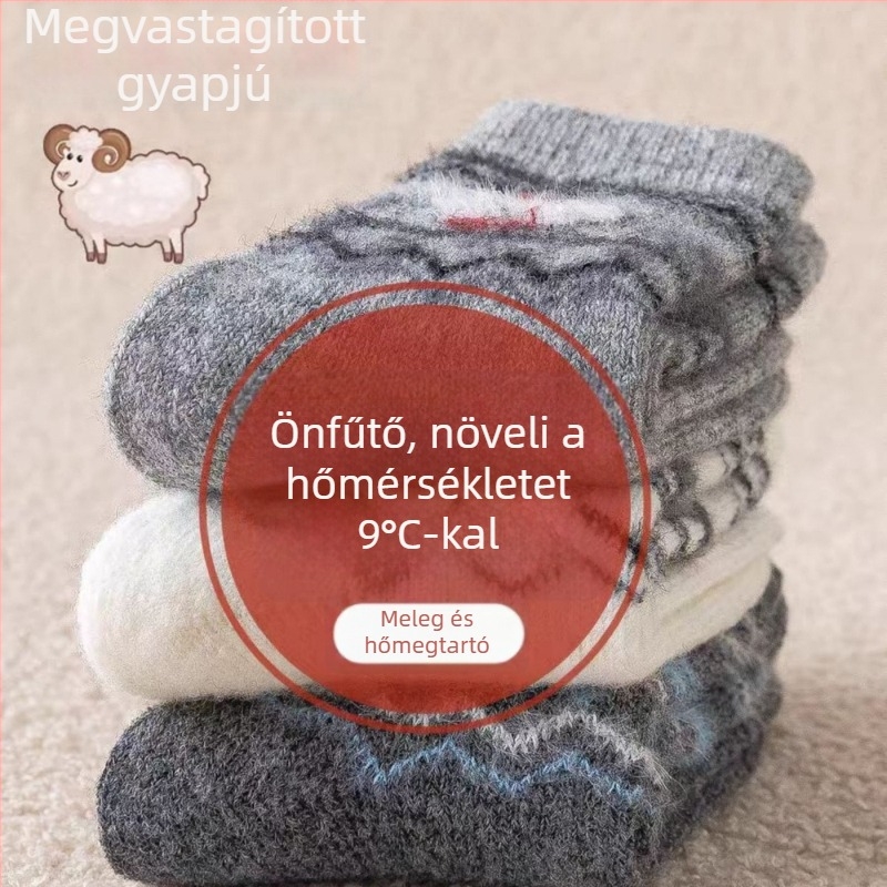 Gyerek zokni ősz-tél, vastag gyapjúból, uniszex, koreai stílusú hímzett kiskutya mintával, középmagas hosszúságú