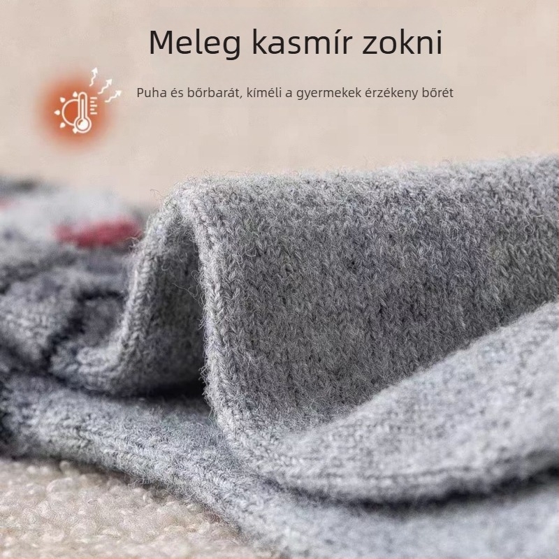 Gyerek zokni ősz-tél, vastag gyapjúból, uniszex, koreai stílusú hímzett kiskutya mintával, középmagas hosszúságú