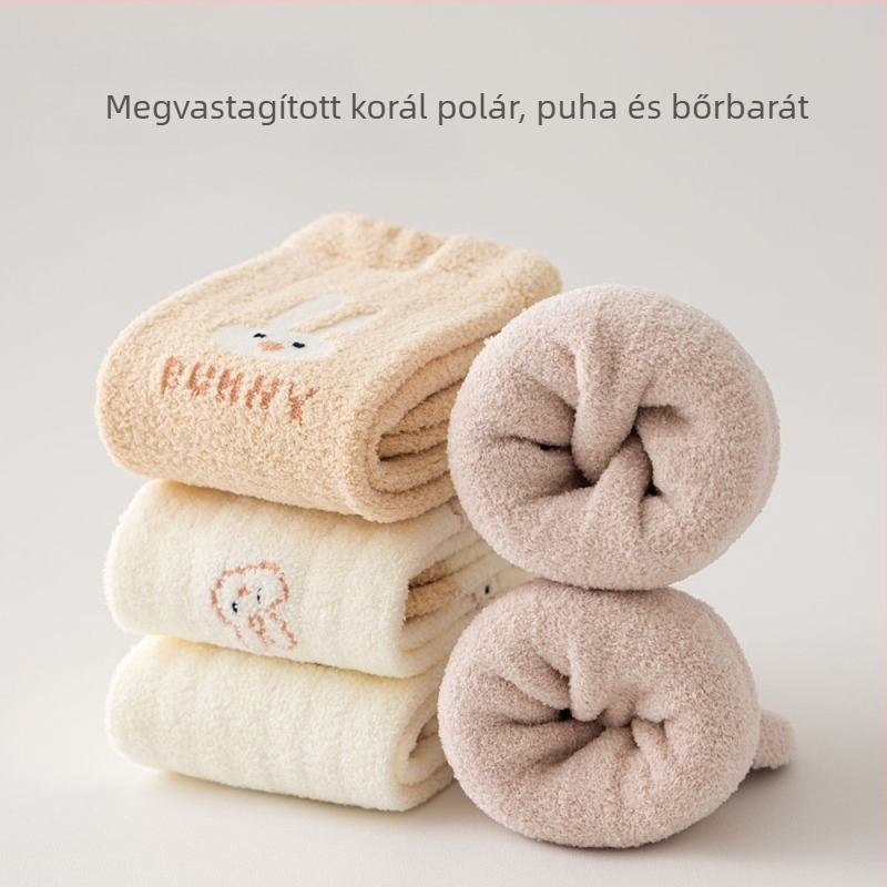 Újszülött térd fölé érő zokni, mintás, hosszú téli zokni korall fleece béléssel