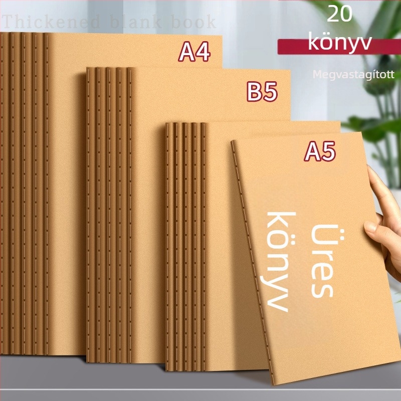 Multifunkcionális üres notesz kraft papír borítóval, erősített varrással, diákoknak, minimalist stílus, üres oldalakkal, 50–100 oldal, 75 g/m².
