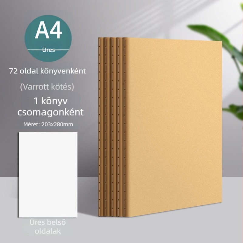 Multifunkcionális üres notesz kraft papír borítóval, erősített varrással, diákoknak, minimalist stílus, üres oldalakkal, 50–100 oldal, 75 g/m².