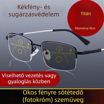 Progresszív multifokális olvasó szemüveg anti‑kékfény, memóriafém félkeret