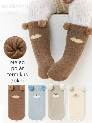 Baba téli zokni fleece-béléssel, vastag és meleg, varrat nélküli, középmagasságú, mesés mintával, uniszex