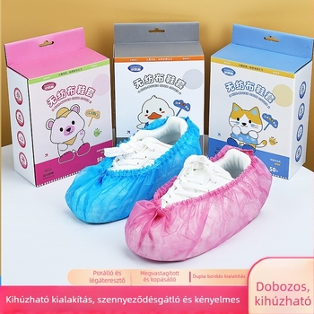Nem szőtt anyagból készült cipővédő húzható sávval, vastított, csúszásmentes, porálló, kopásálló, otthoni használatra, gyerekeknek, több színben
