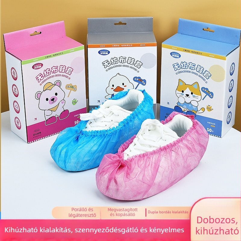 Nem szőtt anyagból készült cipővédő húzható sávval, vastított, csúszásmentes, porálló, kopásálló, otthoni használatra, gyerekeknek, több színben