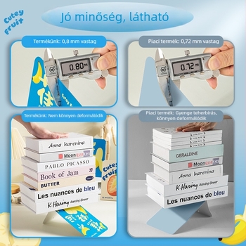 Fém L-alakú asztali könyvespolc, 2 darabos készlet, íróasztali könyvek tárolására.