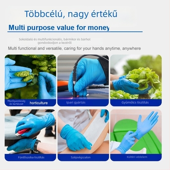 Egyszer használatos nitril kesztyűk, kékek, kopásállóak, csúszásmentesek, sav-bázis ellenállóak, megvastítottak, sokoldalú védőkesztyűk
