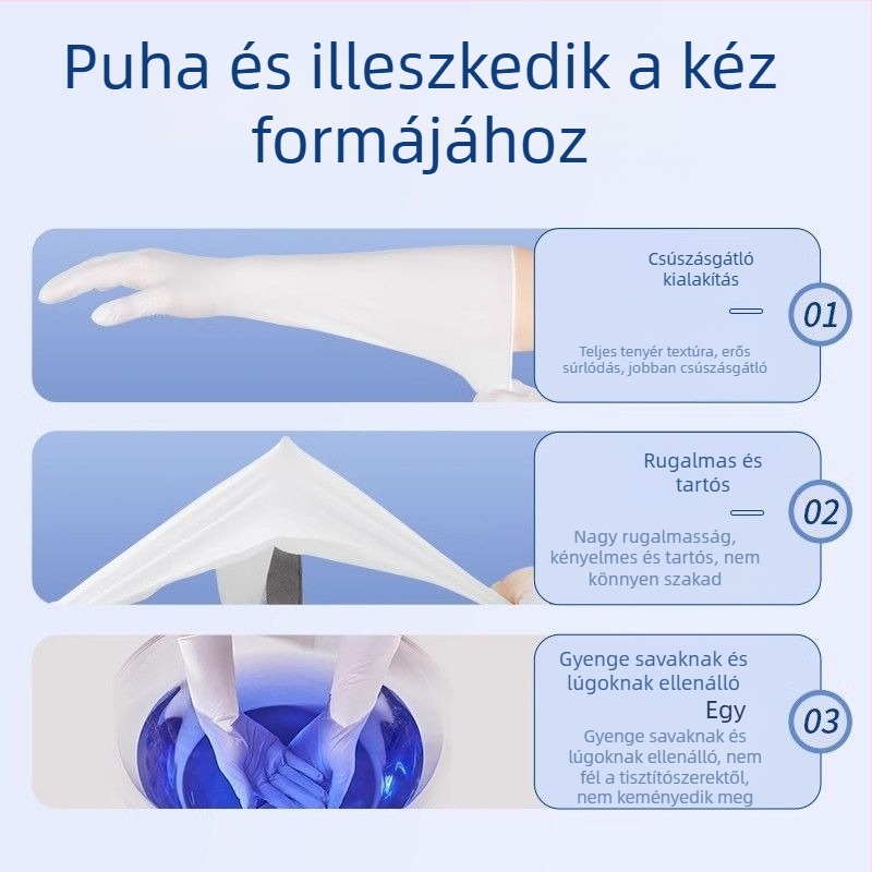 Egyszer használatos nitril kesztyűk mosogatáshoz, háztartási feladatokhoz, konyhához és ruhák mosásához, tartósak, vastagított kivitelben