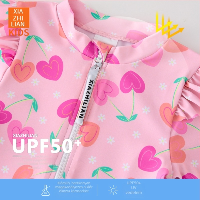 Lányoknak készült hosszú ujjú fürdőruha, szívmintás, napvédő, strandoláshoz és szörfözéshez.
