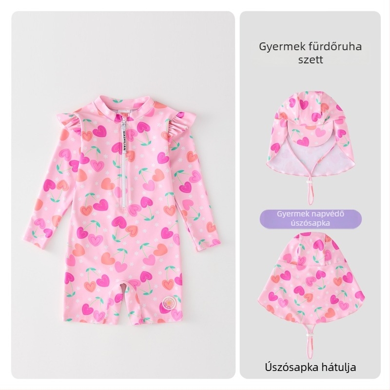 Lányoknak készült hosszú ujjú fürdőruha, szívmintás, napvédő, strandoláshoz és szörfözéshez.